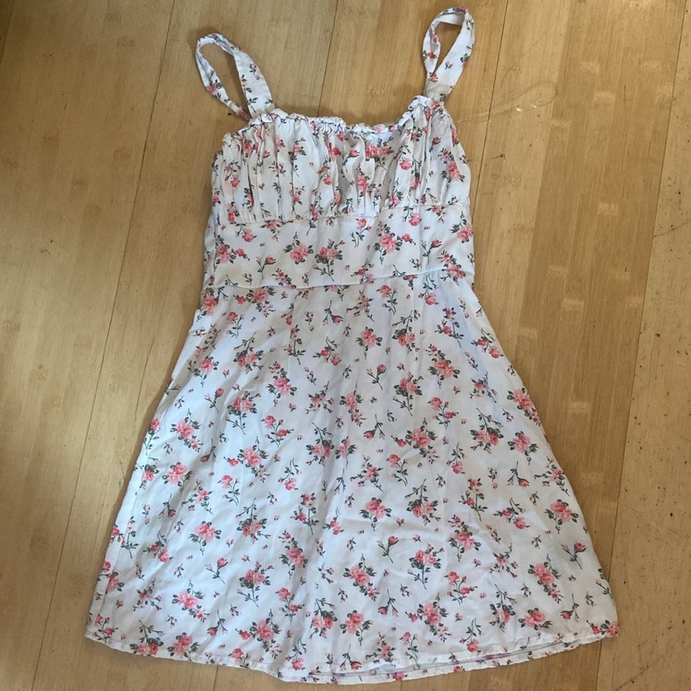 TRIXX White Floral Rosette Scoop Neck Button Mini Dress Size Small Cottagecore